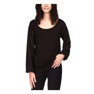MICHAEL MICHAEL KORS Womens Black Stretch Blouson Sleeve Scoop Neck Top XXS